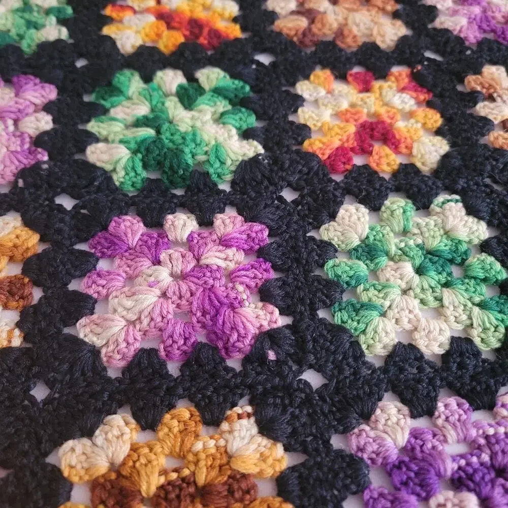 Vintage Handmade Granny Square Crochet Afghan Blanket 59.75